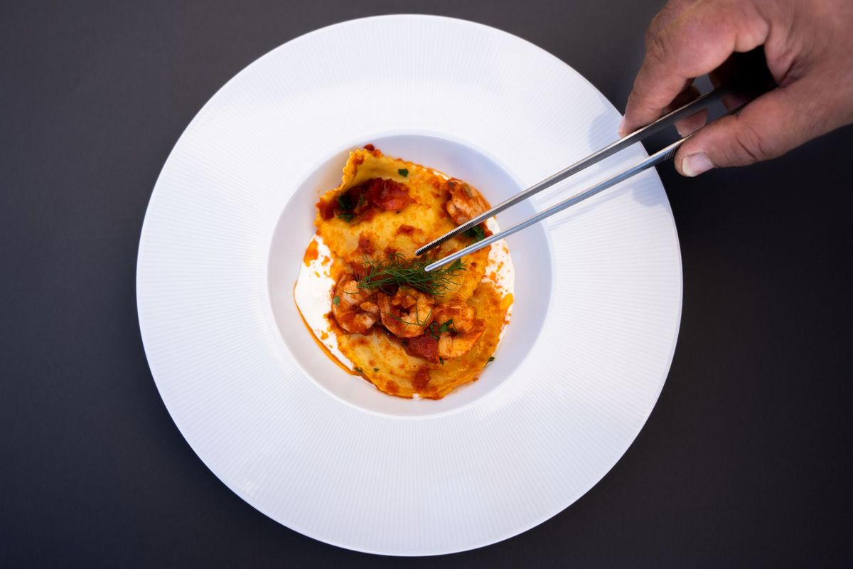 Elegant catered corporate luncheon with plated dishes
