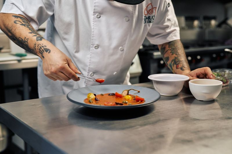 Catered cocktail reception with artfully arranged small plates