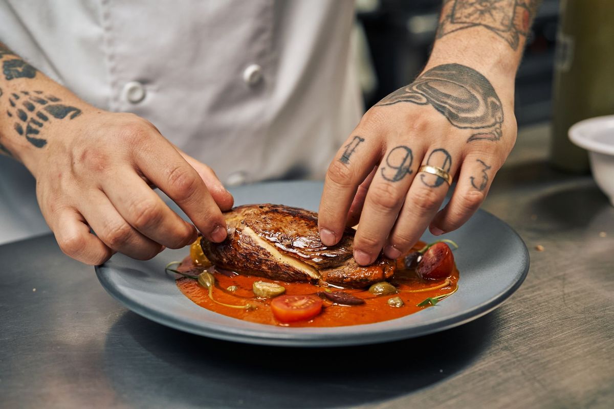Seasonal dinner course presented at an elegant event table